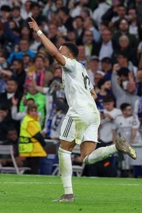 Kylian Mbappe 10 (Real Madrid) jubelt ueber sein Tor zum 1:2, Real Madrid vs. FC Bayern Muenchen, Fussball, Maenner, UEFA Champions League, Saison 2025 2026, Viertelfinal-Hinspiel (Quarter Finals 1st Leg), 07.04.2026 Madrid Madrid Spanien