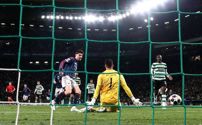 Kai Havertz of Arsenal scores the winning goal Sporting v Arsenal, UEFA Champions League, Quarter Final, First Leg, Football, Estadio Jose Alvalade, Lisbon, Portugal - 07 Apr 2026Lisbon Estádio José Alvalade Portugal EDITORIAL USE ONLY No use with unauthorised audio, video, data, fixture lists, club league logos or live services. Online in-match use limited to 120 images, no video emulation. No use in betting, games or single club league player publications. Copyright: xMichaelxZemanek Shutterstockx 16811860at