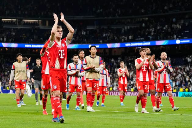 Real Madrid CF v FC Bayern München - UEFA Champions League 2025 26 Quarter-Final First Leg Bayern players celebrate the victory after winning the UEFA Champions League 2025 26 Quarter-Final First Leg match between Real Madrid CF and FC Bayern München at Estadio Santiago Bernabeu on April 7, 2026 in Madrid, Spain. Madrid Spain  Copyright: xJosexBretonx originalFilename:bretonhernandez-realmadr260407_nph1U.jpg