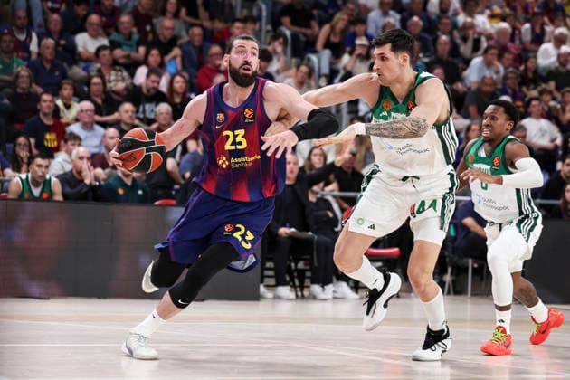 April 7, 2026, Barcelona, Barcelona, Spain: Tornike Shengelia of FC Barcelona, Barca and Konstantinos Mitoglou of Panathinaikos Aktor Athens in action during the EuroLeague Regular Season Round 36 match played between FC Barcelona and Panathinaikos Aktor Athens at Palau Blaugrana on April 07, 2026 in Barcelona, Spain. FC Barcelona V Panathinaikos Aktor Athens - Euroleague 2025 2026  - ZUMAa181 20260407_zaa_a181_486 Copyright: xJavierxBorregox
