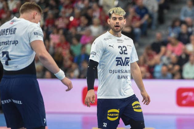 Handball I Herren I Saison 2025-2026 I EHF European League I Playoffs I Rückspiel I SG Flensburg-Handewitt - Skanderborg Aarhus Handball I 07.04.2026 Fredrik Olsson (32, SAH) Copyright: xLobeca JanxKirschnerx