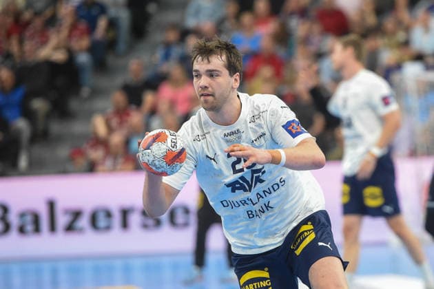 Handball I Herren I Saison 2025-2026 I EHF European League I Playoffs I Rückspiel I SG Flensburg-Handewitt - Skanderborg Aarhus Handball I 07.04.2026 Morten Kaalund Dahlgard (28, SAH) Copyright: xLobeca JanxKirschnerx