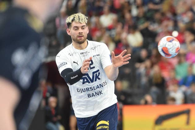Handball I Herren I Saison 2025-2026 I EHF European League I Playoffs I Rückspiel I SG Flensburg-Handewitt - Skanderborg Aarhus Handball I 07.04.2026 Fredrik Olsson (32, SAH) Copyright: xLobeca JanxKirschnerx