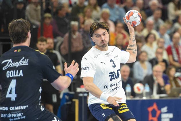 Handball I Herren I Saison 2025-2026 I EHF European League I Playoffs I Rückspiel I SG Flensburg-Handewitt - Skanderborg Aarhus Handball I 07.04.2026 Kristjan Örn Kristjansson (3, SAH) Copyright: xLobeca JanxKirschnerx