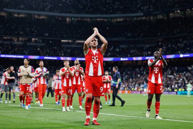 April 7, 2026, Madrid, Madrid, Spain: Harry Kane of Bayern Munich celebrates the victory during the UEFA Champions League 2025 26 Quarter-finals First Leg match between Real Madrid C.F. and Bayern Munich at Bernabeu stadium on April 07, 2026, in Madrid, Spain. Real Madrid C.F. V Bayern Munich - UEFA Champions League 2025 26 Quarter-Finals First Leg  - ZUMAa181 20260407_zaa_a181_547 Copyright: xDennisxAgyemanx