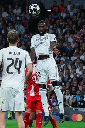 Aktion von Antonio Ruediger 22 (Real Madrid), Real Madrid vs. FC Bayern Muenchen, Fussball, Maenner, UEFA Champions League, Saison 2025 2026, Viertelfinal-Hinspiel (Quarter Finals 1st Leg), 07.04.2026 Madrid Madrid Spanien