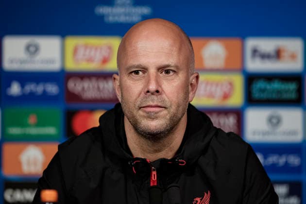 Paris, France - April 7: Liverpool Head Coach Arne Slot talks during the press conference, PK, Pressekonferenz of Liverpool FC at Parc des Princes on April 7, 2026 in Paris, France. (Photo by JustPictures) Paris Parc des Princes France