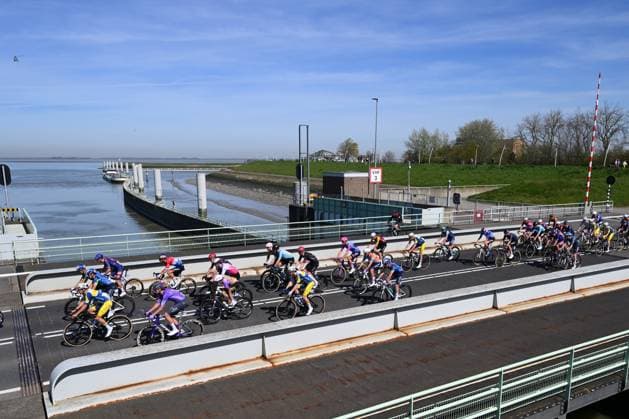 Scheldeprijs 2026 Cycling Race SCHOTEN, BELGIUM - APRIL 08 : Illustration picture of the peloton during the 114th edition of Scheldeprijs an UCI ProSeries 1.Pro one day cycling road race for Men Elite of 205 km with start in Terneuzen and finish in Schoten on April 8, 2026 in Schoten, Belgium, 08 04 2026 ( Motordriver Kenny Verfaillie - Schoten Belgium  Copyright: xVincentxKalutx