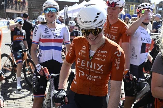 Dutch Charlotte Kool of Fenix-Premier Tech Fenix-Premier Tech riders celebrate after the women s race of the Scheldeprijs one day cycling event, 130,3km from and to Schoten on Wednesday 08 April 2026. TOM GOYVAERTS TomxGoyvaerts  x170179832x