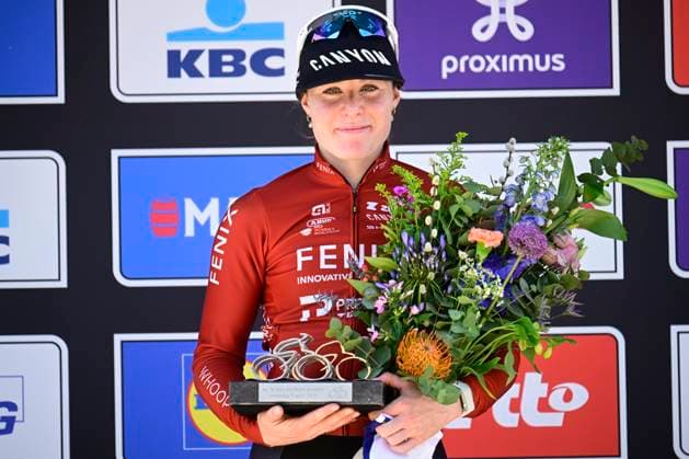 Scheldeprijs 2026 Cycling Race - Women Elite SCHOTEN, BELGIUM - APRIL 08 : Kool Charlotte (NED) of Fenix-Premier Tech first, Veenhoven Nienke (NED) of Team Visma Lease a Bike second and Balsamo Elisa (ITA) of Lidl - Trek Third during the podium ceremony of the 6th edition of Scheldeprijs an UCI ProSeries one day cycling road race for Women Elite of 130,3 km with start in Schoten and finish in Schoten on April 8, 2026 in Schoten, Belgium, 08 04 2026 Schoten Belgium  Copyright: xPeterxDexVoechtx