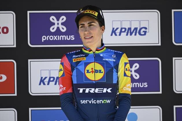Italian Elisa Balsamo of Lidl-Trek pictured on the podium of the women s race of the Scheldeprijs one day cycling event, 130,3km from and to Schoten on Wednesday 08 April 2026. TOM GOYVAERTS TomxGoyvaerts  x170185646x