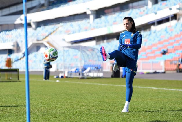 GÖTEBORG, SVERIGE 20260408 Zecira Musovic under landslagets träning pa Ullevi i samband med att fotbollsdamerna samlas i Göteborg inför VM-kval. GÖTEBORG SVERIGE x9200x