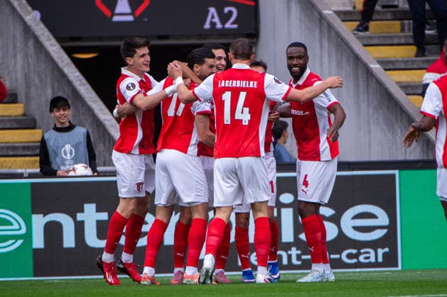 April 8, 2026, Braga, Braga, Portugal: BRAGA, PORTUGAL - APRIL 08: FLORIAN GRILLITSCH from SC Braga is seen celebrating his goal during the UEFA Europa League 2025 26 Quarter-Final Leg One match between SC Braga and Real Betis Balompie at Estadio Municipal de Braga on April 08, 2026 in Braga, Portugal. Braga Portugal - ZUMAl192 20260408_zsp_l192_007 Copyright: xMiguelxLemosx