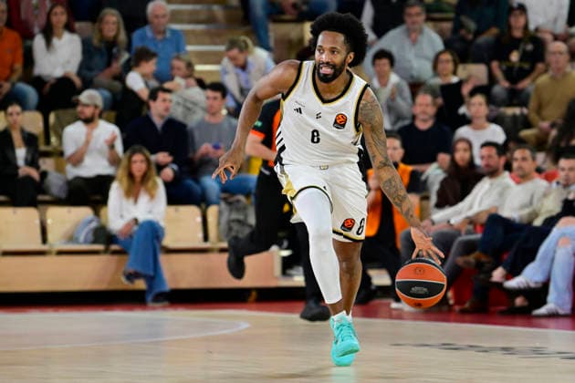BASKET-BALL : AS Monaco VS LDLC Asvel - Turkish Airlines EuroLeague - 08 04 2026 Braian Angola-Rodas (ASVEL) - Turkish Airlines EuroLeague match between AS Monaco and LDLC Asvel on April 8, 2026 at the Gaston-MÃ decin sports hall in Monaco. MonacoMonaco  Copyright: xWilliamxCannarellax