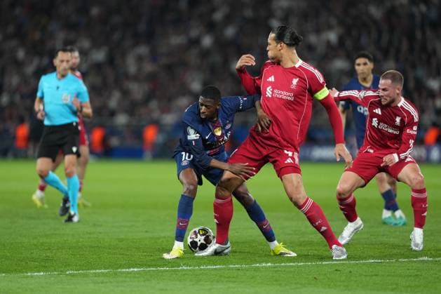 Ousmane Dembele of PSG is tackled by Virgil van Dijk of Liverpool Paris Saint-Germain v Liverpool, UEFA Champions League, Quarter Final, First Leg, Football, Parc des Princes, Paris, France - 08 Apr 2026Paris Parc des Princes France EDITORIAL USE ONLY No use with unauthorised audio, video, data, fixture lists, club league logos or live services. Online in-match use limited to 120 images, no video emulation. No use in betting, games or single club league player publications. Copyright: xDavexWinter Shutterstockx 16811861ba