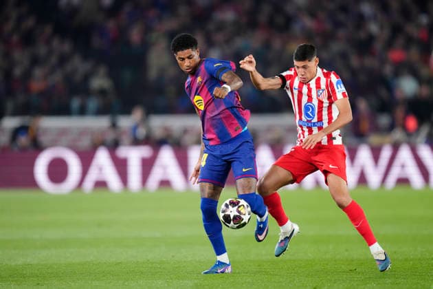 FC Barcelona, Barca v Atletico de Madrid - UEFA Champions League 2025 26 Quarter-Final First Leg Marcus Rashford left winger of Barcelona and England and Nahuel Molina right-back of Atletico de Madrid and Argentina compete for the ball during the UEFA Champions League 2025 26 Quarter-Final First Leg match between FC Barcelona and Club AtlÃ tico de Madrid at Estadio Spotify Camp Nou on April 8, 2026 in Barcelona, Spain. Barcelona Spain  Copyright: xJosexBretonx originalFilename:bretonhernandez-fcbarcel260408_np5mO.jpg