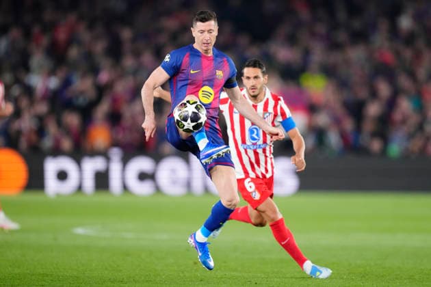 FC Barcelona, Barca v Atletico de Madrid - UEFA Champions League 2025 26 Quarter-Final First Leg Robert Lewandowski centre-forward of Barcelona and Poland and Koke Resurreccion central midfield of Atletico de Madrid and Spain compete for the ball during the UEFA Champions League 2025 26 Quarter-Final First Leg match between FC Barcelona and Club AtlÃ tico de Madrid at Estadio Spotify Camp Nou on April 8, 2026 in Barcelona, Spain. Barcelona Spain  Copyright: xJosexBretonx originalFilename:bretonhernandez-fcbarcel260408_npVox.jpg