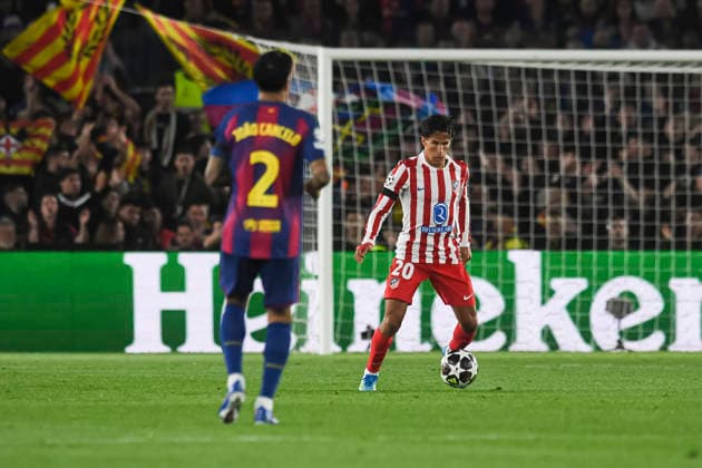 UEFA Champions League 2025 2026 quarter-final, FC Barcelona, Barca Atletico de Madrid, at Estadio Campo Nou in Barcelona Spain April 08, 2026, Barcelona, Barcelona, Spain: Giuliano Simeone of Atletico de Madrid during the UEFA Champions League 2025 2026 quarter-final, FC Barcelona Atletico de Madrid, at Estadio Campo Nou in Barcelona Spain Barcelona Barcelona Spain Copyright: xPACOxLARGOx