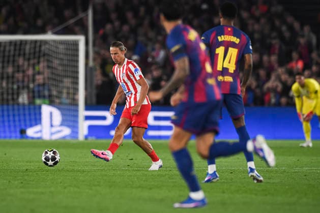 UEFA Champions League 2025 2026 quarter-final, FC Barcelona, Barca Atletico de Madrid, at Estadio Campo Nou in Barcelona Spain April 08, 2026, Barcelona, Barcelona, Spain: Marcos Llorente of Atletico de Madrid during the UEFA Champions League 2025 2026 quarter-final, FC Barcelona Atletico de Madrid, at Estadio Campo Nou in Barcelona Spain Barcelona Barcelona Spain Copyright: xPACOxLARGOx