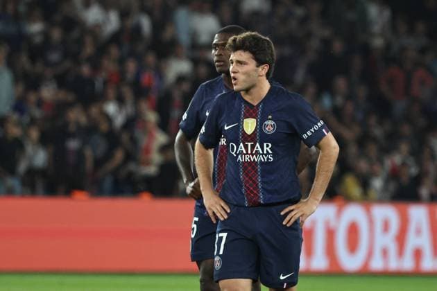 Ligue des Champions Psg Liverpool PHOTOPQR LE PARISIEN LP Fred Dugit ; Paris ; 08 04 2026 ; Sports Parc des Princes, Paris (XVIe), le 08 04 2026 Quart de finale aller de ligue des Champions Psg-Liverpool LP Fred Dugit Nuno Mendes Joao Neves -- 8 April 2026 Parc des Princes, Paris (16th arrondissement), France Champions League quarter-final first leg: PSG v Liverpool
