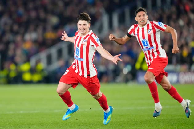 FC Barcelona, Barca v Atletico de Madrid - UEFA Champions League 2025 26 Quarter-Final First Leg Julian Alvarez centre-forward of Atletico de Madrid and Argentina celebrates after scoring his sides first goal during the UEFA Champions League 2025 26 Quarter-Final First Leg match between FC Barcelona and Club AtlÃ tico de Madrid at Estadio Spotify Camp Nou on April 8, 2026 in Barcelona, Spain. Barcelona Spain  Copyright: xJosexBretonx originalFilename:bretonhernandez-fcbarcel260408_npBlv.jpg