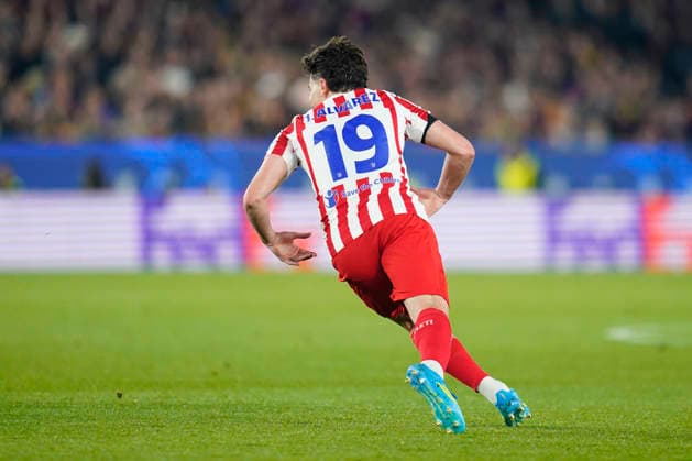 ESP: FC Barcelona, Barca - Atletico de Madrid. UEFA Champions League. Quarter-Finals, first leg. Julian Alvarez of Atletico de Madrid celebrates after scoring the 0-1 during UEFA Champions League match, Quarter-Finals, first leg, between FC Barcelona and Atletico de Madrid played at Spotify Camp Nou Stadium on April 8, 2026 in Barcelona, Spain. kpng Copyright: xSergioxRuizx xPRESSINPHOTOx PS_260408_BAR_ATL_CH_2526_056