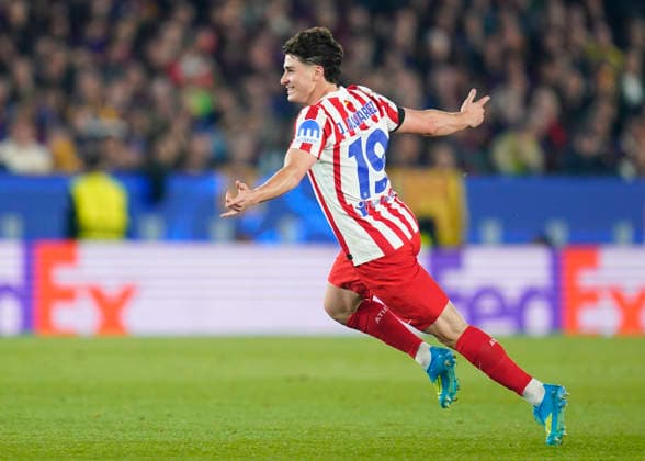 ESP: FC Barcelona, Barca - Atletico de Madrid. UEFA Champions League. Quarter-Finals, first leg. Julian Alvarez of Atletico de Madrid celebrates after scoring the 0-1 during UEFA Champions League match, Quarter-Finals, first leg, between FC Barcelona and Atletico de Madrid played at Spotify Camp Nou Stadium on April 8, 2026 in Barcelona, Spain. kpng Copyright: xSergioxRuizx xPRESSINPHOTOx PS_260408_BAR_ATL_CH_2526_058