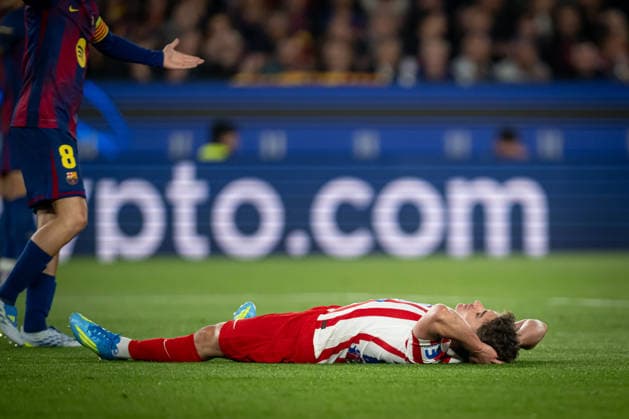 Julian Alvarez (AtlÃ tico de Madrid) gestures during a UEFA Champions League match between FC Barcelona, Barca and Atletico de Madrid at Spotify Camp Nou in Barcelona, , Spain, on April 08 2026. Photo by Felipe Mondino Copyright: x@FELIPExMONDINOx