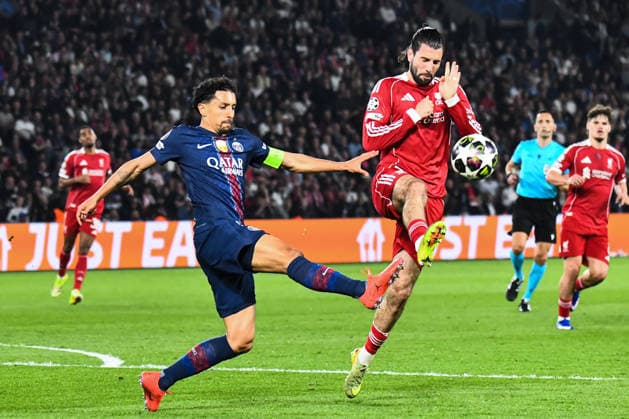 FOOTBALL : Paris Saint Germain vs Liverpool FC - Ligue des Champions - Quart de Finale - Match Aller - 08 04 2026 Marquinhos (Paris SG) Dominik Szoboszlai (FC Liverpool) ParisFrance  Copyright: xBaptistexAutissierx