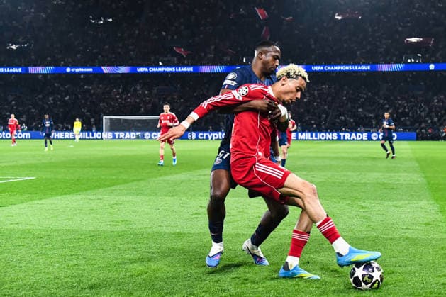 FOOTBALL : Paris Saint Germain vs Liverpool FC - Ligue des Champions - Quart de Finale - Match Aller - 08 04 2026 Hugo Ekitike (FC Liverpool) Willian Pacho (Paris SG) ParisFrance  Copyright: xBaptistexAutissierx