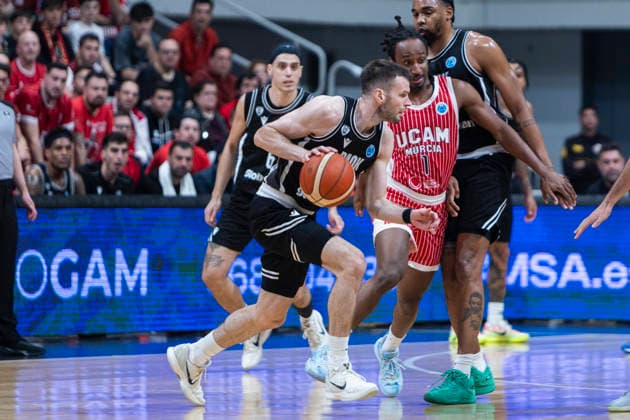 UCAM Murcia CB vs PAOK BC, FIBA ‹‹Europe Cup Tomas Dimsa, Lithuanian point guard for PAOK BC, during the game. UCAM Murcia CB vs PAOK BC, FIBA ‹‹Europe Cup, Semifinals, second leg, Murcia Sports Palace, Region of Murcia, Spain, 08 April 2026. Murcia Palace Region of Murcia Spain Copyright: xPascuxMendezx