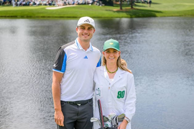 260408 Ludvig Aberg of Sweden with his girlfriend Olivia Peet during the Par Three Contest prior to the 2026 Masters Golf Tournament on April 8, 2026 in Augusta. Photo: Petter Arvidson BILDBYRAN kod PA PA1192 golf masters bbeng the masters augusta sverige flickvän Copyright: PETTERxARVIDSON BB260408PA035