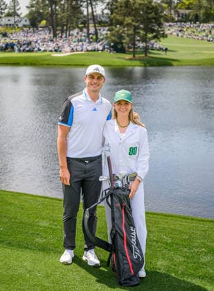 260408 Ludvig Aberg of Sweden with his girlfriend Olivia Peet during the Par Three Contest prior to the 2026 Masters Golf Tournament on April 8, 2026 in Augusta. Photo: Petter Arvidson BILDBYRAN kod PA PA1192 golf masters bbeng the masters augusta sverige flickvän Copyright: PETTERxARVIDSON BB260408PA036