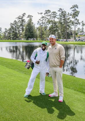 260408 Bryson DeChambeau of the United States and Kevin Hart during the Par Three Contest prior to the 2026 Masters Golf Tournament on April 8, 2026 in Augusta. Photo: Petter Arvidson BILDBYRAN kod PA PA1192 golf masters bbeng the masters augusta Copyright: PETTERxARVIDSON BB260408PA041