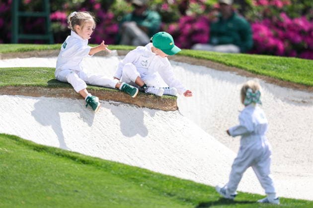 2026 Masters Tournament - Par 3 Contest The children of Corey Conners of Canada and Ryan Fox of New Zealand play in the bunker during the Par 3 Contest during the 2026 Masters Tournament at the Augusta National Golf Club in Augusta, Georgia, USA, 08 April 2026. The Masters golf tournament begins 09 April 2026. AUGUSTA GEORGIA United States  Copyright: xCHRISxTORRESx