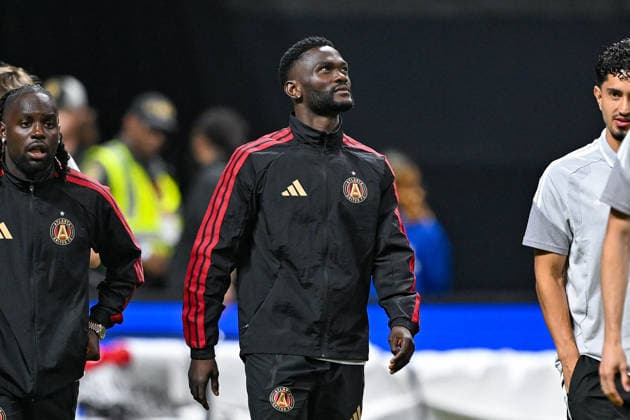 ATLANTA, GA - APRIL 04: Emmanuel Latte Lath 9 of Atlanta reacts prior to the start of the MLS, Fussball Herren, USA match between Columbus Crew and Atlanta United FC on April 4th, 2026 at Mercedes-Benz Stadium in Atlanta, GA.(Photo by Rich von Biberstein Icon Sportswire) SOCCER: APR 04 MLS Atlanta United vs Columbus Crew EDITORIAL USE ONLY Icon260404065