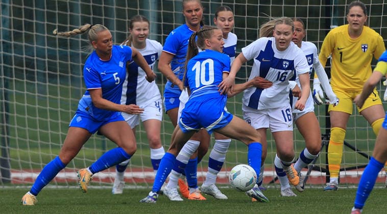 09.04.2026 Stara Pazova(Serbia) Iceland-Finland U19 U-19 Under-19 European qualifiers women s football Jonina Linnet(L),Ragneheidur Johnsdottir(2L) Iceland,Cecilia Jantti(3L),Ella-Maria Ervasti(R) Finland : 2