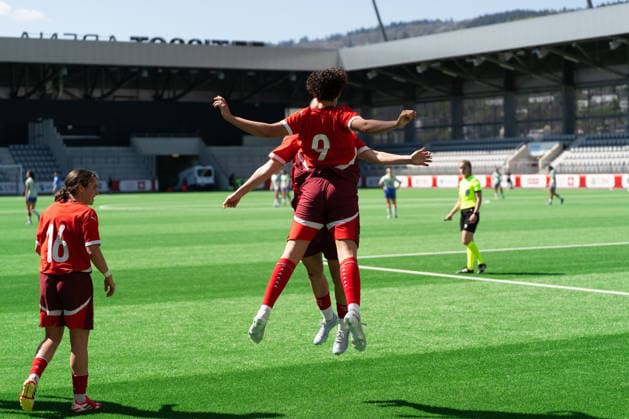 Biel Bienne, Switzerland - April 09:Emanuela Pfister celebrating her goal during the WU19 Euro qualifiers match between Wales WU19 and Switzerland WU19 At Tissot Arena on April 09, 2026 in Biel Bienne, Switzerland Copyright: xBlendixSmajlix-xSPPx Sportspressphoto_SPR126971