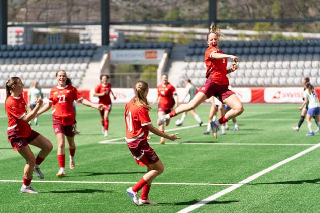 Biel Bienne, Switzerland - April 09: Johanna Thüer celebrating with her team during the WU19 Euro qualifiers match between Wales WU19 and Switzerland WU19 At Tissot Arena on April 09, 2026 in Biel Bienne, Switzerland  Copyright: xBlendixSmajlix-xSPPx Sportspressphoto_SPR126976