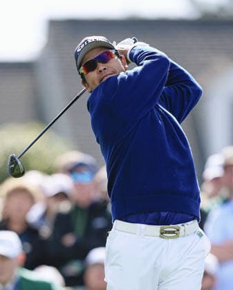 Golf: Masters Tournament Hideki Matsuyama of Japan hits off the first tee during the first round of the Masters Tournament at Augusta National Golf Club in Augusta, Georgia, on April 9, 2026.  A14AA0005446871P