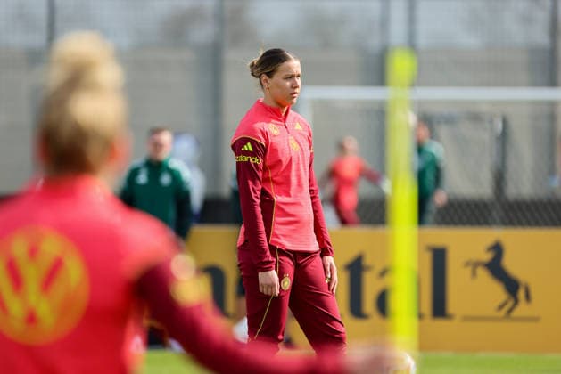 Herzogenaurach, Deutschland 09. April 2026: Länderspielmaßnahme der deutschen Fußballnationalmannschaft der Frauen zur Vorbereitung auf die WM-Qualifikation in Herzogenaurach - Training Im Bild: Larissa Mühlhaus Muehlhaus (Deutschland) Copyright: HMBxMedia MadeleinexFantini