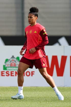 Herzogenaurach, Deutschland 09. April 2026: Länderspielmaßnahme der deutschen Fußballnationalmannschaft der Frauen zur Vorbereitung auf die WM-Qualifikation in Herzogenaurach - Training Im Bild: Shekiera Martinez (Deutschland) Copyright: HMBxMedia MadeleinexFantini