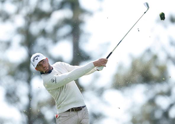 Sam Burns tees off on the 4th hole during the first day of the Masters Tournament at Augusta National Golf Club on Thursday, April 9, 2026, in Augusta, Georgia.  AUG20260409737 JOHNxANGELILLO