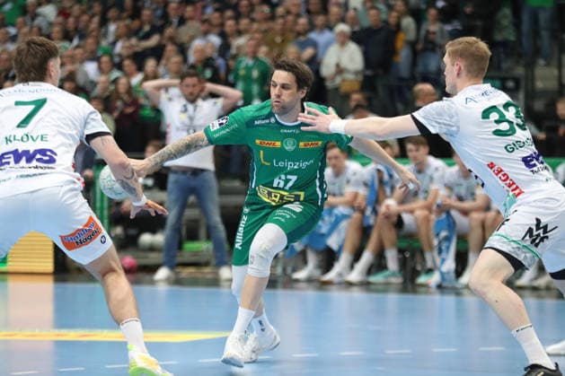 Handball DAIKIN HBL, SC DHfK Leipzig - FRISCH AUF! Göppingen; 09.04.2026 Dean Bombac (67, SC DHfK Leipzig). Handball, DAIKIN HBL, 1. Bundesliga, Saison 2025 2026, 28. Spieltag: SC DHfK Leipzig vs. FRISCH AUF! Göppingen am 09.04.2026 in der Quarterback Immobilien Arena Leipzig. Copyright: xBEAUTIFULxSPORTS JanxKaeferx