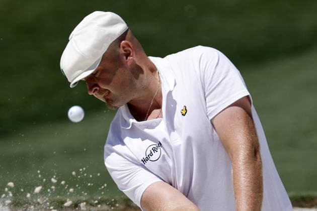 Golf 2026 Masters Tournament - Round 1 Harry Hall of England hits from the bunker on hole 2 during Round 1 of the 2026 Masters tournament in August, Georgia, USA, 09 April 2026. Augusta United States  Copyright: xERIKxS.xLESSERx