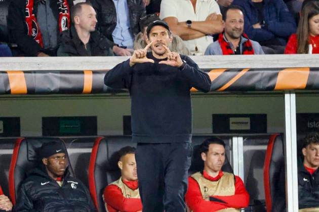 Julian Schuster (SC Freiburg, Trainer), Mimik, Gesichtsausdruck, Emotion , Deutschland, Fussball, UEFA Europa League, Viertelfinale, 2025 2026, SC Freiburg vs. Celta Vigo, 09.04.2026, Freiburg im Breisgau Europa-Park Stadion (Stadion am Deutschland Copyright: xGrantxHubbsx