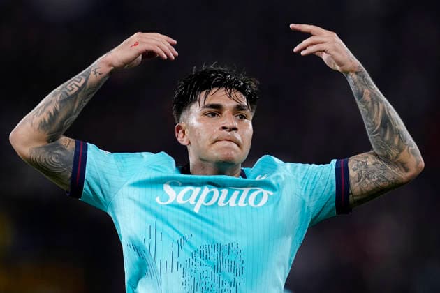 Santiago Castro (Bologna FC) celebrates after scoring his team s first goal, UEFA Europa League 2025 26 Quarter-Final First Leg, Bologna FC 1909 v Aston Villa FC, Stadio Renato Dall Ara Stadium, April 9, 2026, Bologna, Italy.
