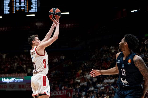 BASKET - Euroleague - EA7 Emporio Armani Milano vs Bayern Monaco Neno Dimitrijevic (FC Bayern Munich) attempt a three points shot during EA7 Emporio Armani Milano vs Bayern Monaco, Basketball Euroleague match in Assago (MI), Italy, April 09 2026 Assago (MI) Italy  Copyright: xIPAxSport ABACAx