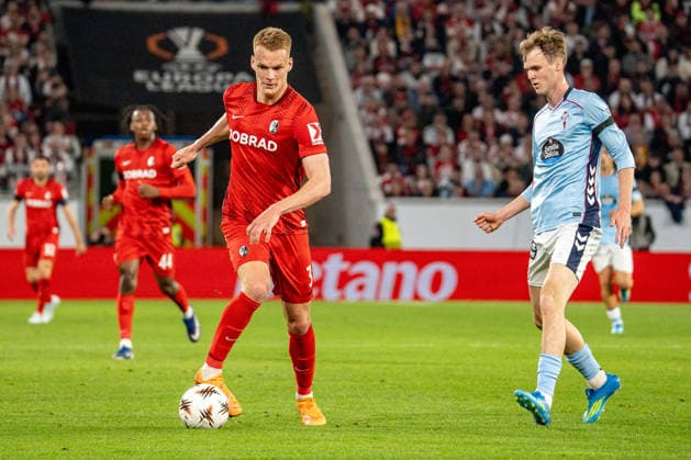 09.04.2026, xdaymx, Fussball UEFA Europa League, SC Freiburg - Celta Vigo vl. Philipp Lienhart und Williot Swedberg (DFL DFB REGULATIONS PROHIBIT ANY USE OF PHOTOGRAPHS as IMAGE SEQUENCES and or QUASI-VIDEO) Freiburg