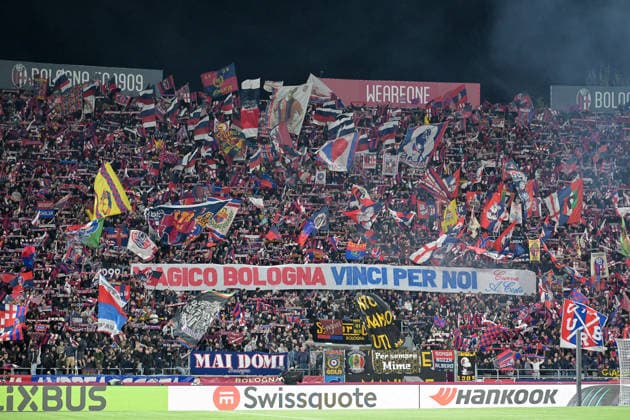 RECORD DATE NOT STATED 9th April 2026; Stadio Renato Dall Ara, Bologna, Italy, UEFA Europa League Football, Bologna versus Aston Villa; Bologna s fans wave a flag before kick-off AllShotxLive